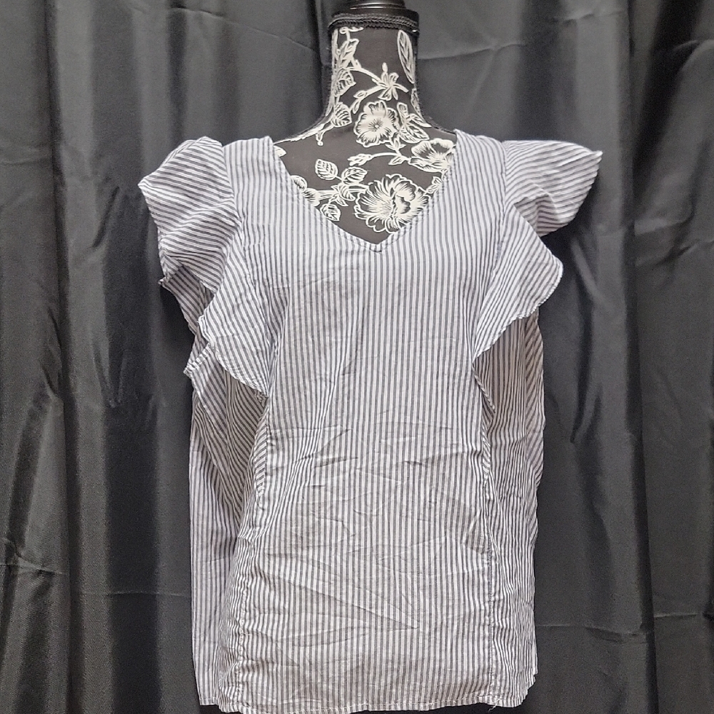 Striped Ruffle Sleeve Top